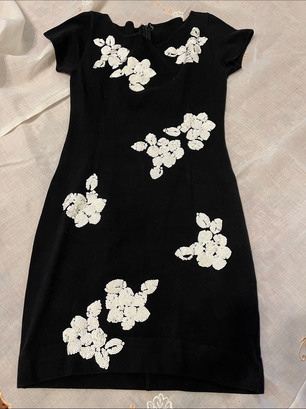 Black Floral Appliqué Sheath Dress circa 1990s